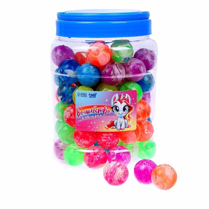 Мяч каучуковый Funny toys, попрыгунчик «Волшебство в твоих руках», в банке, 80 шт., МИКС