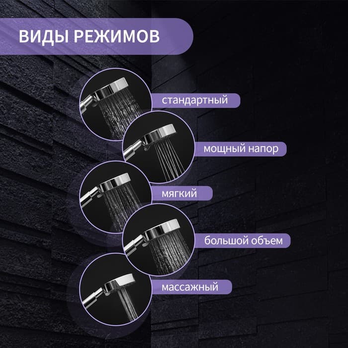 Лейка для душа ZEIN Z0501, пластик, средняя, 5 режимов, хром