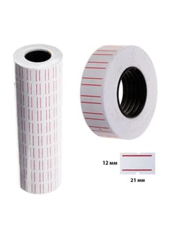 Этикет-лента 21×12 мм, прямоугольная, белая с красной полосой, 1000 этикеток