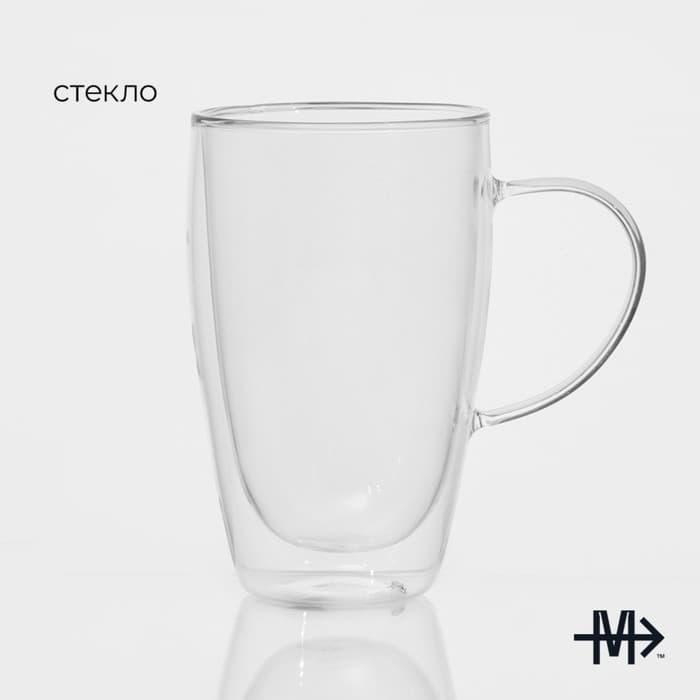 Кружка с двойными стенками Magistro «Дуо», 500 мл, 14.5×9×15.5 см, стекло, прозрачная