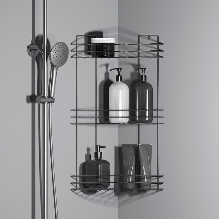 Полка для ванной угловая 3-ярусная, 19×19×45 см, хром