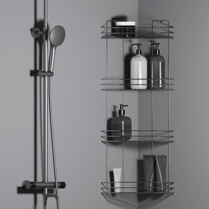 Полка для ванной угловая 4-х ярусная, 20.5×20.5×72 см, хром