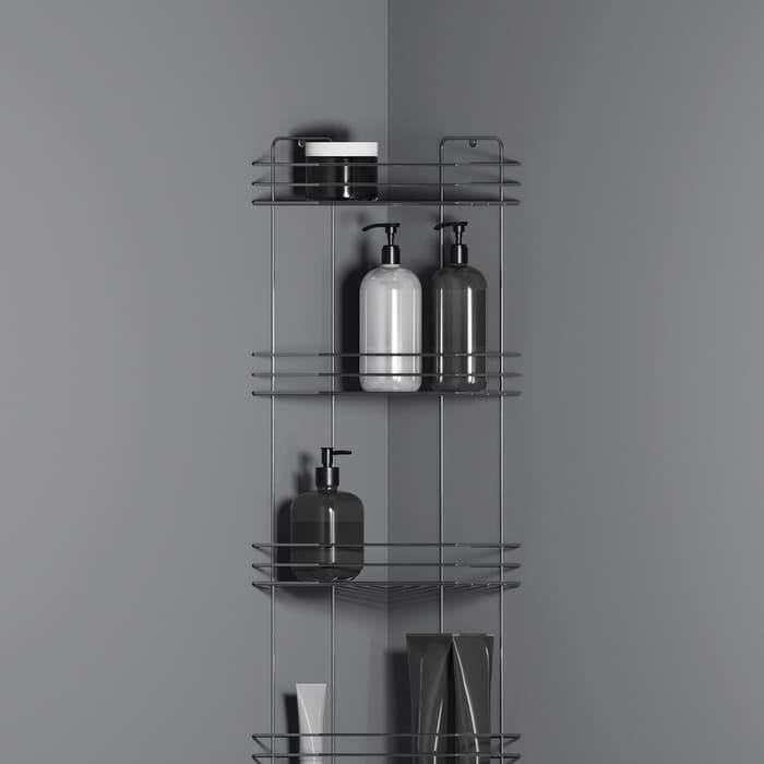 Полка для ванной угловая 4-х ярусная, 20.5×20.5×72 см, хром