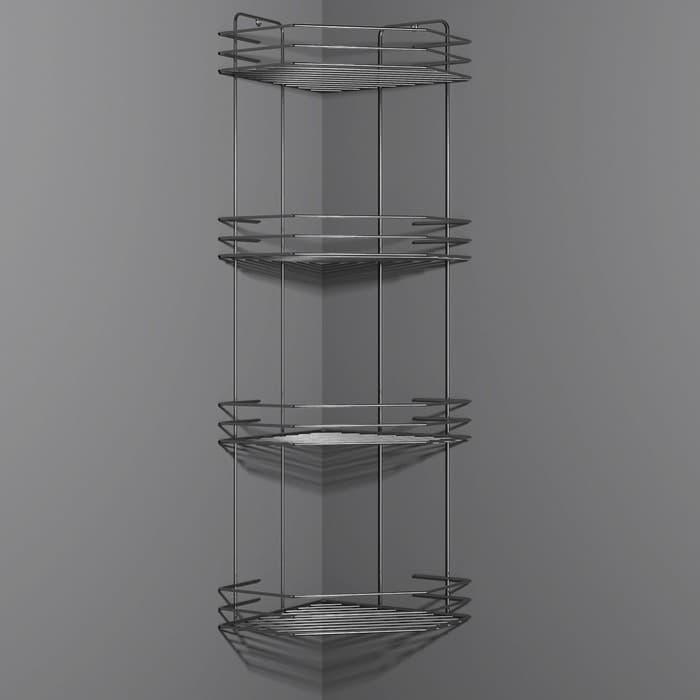 Полка для ванной угловая 4-х ярусная, 20.5×20.5×72 см, хром