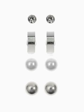 Серьги пусеты QF «Романтика», 4 пары, кольца, белые в серебре