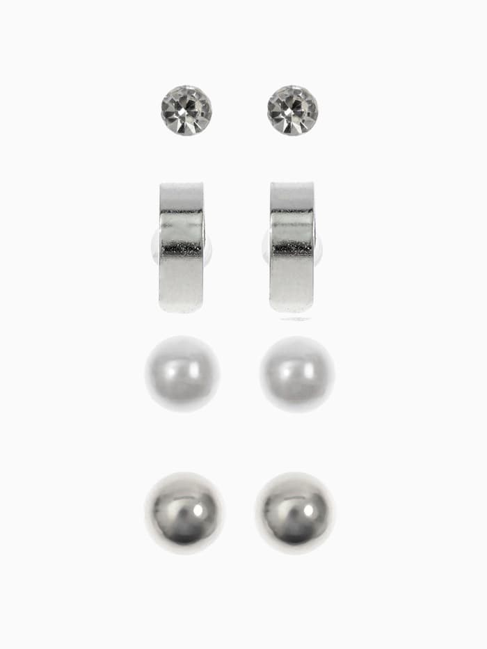 Серьги пусеты QF «Романтика», 4 пары, кольца, белые в серебре