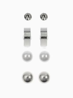 Серьги пусеты QF «Романтика», 4 пары, кольца, белые в серебре