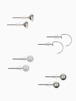 Серьги пусеты QF «Романтика», 4 пары, кольца, белые в серебре