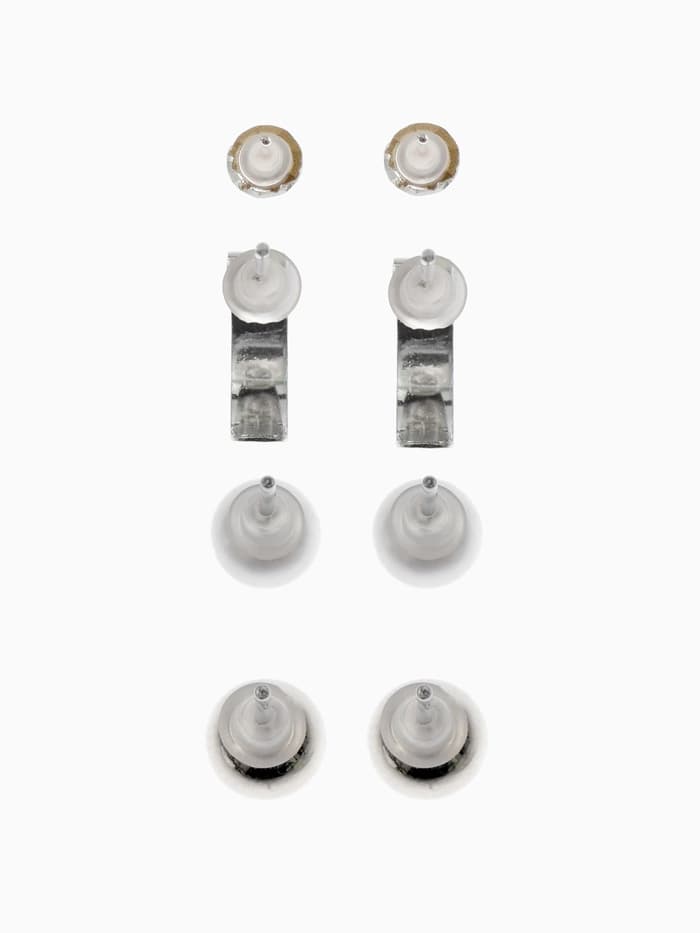 Серьги пусеты QF «Романтика», 4 пары, кольца, белые в серебре