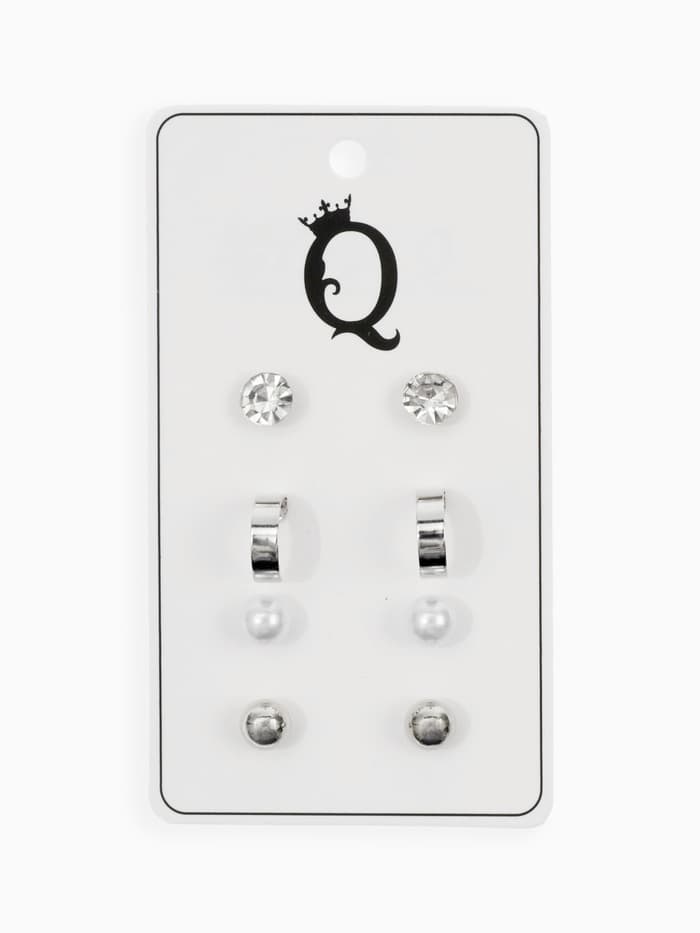 Серьги пусеты QF «Романтика», 4 пары, кольца, белые в серебре