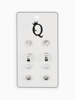 Серьги пусеты QF «Романтика», 4 пары, кольца, белые в серебре