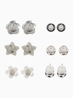 Серьги пусеты QF «Романтика», 6 пар, цветочки, чёрно-белый в серебре