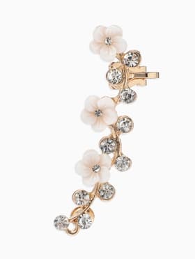 Серьга кафф «Ромашки со стразами», L=5 см, белая в золоте