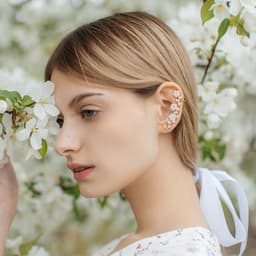 Серьга кафф «Ромашки со стразами», L=5 см, белая в золоте