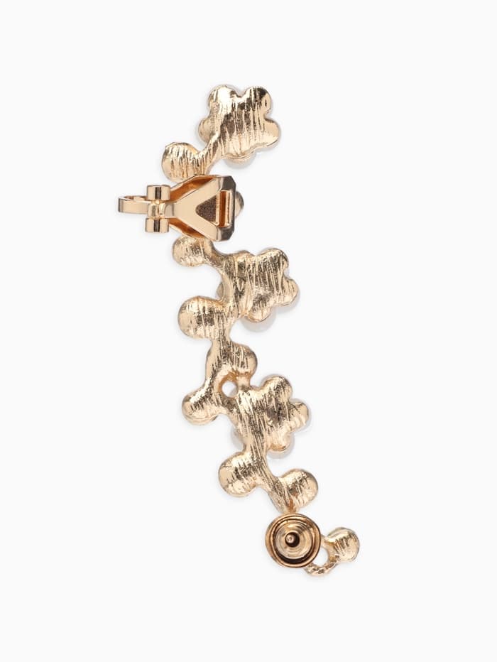 Серьга кафф «Ромашки со стразами», L=5 см, белая в золоте