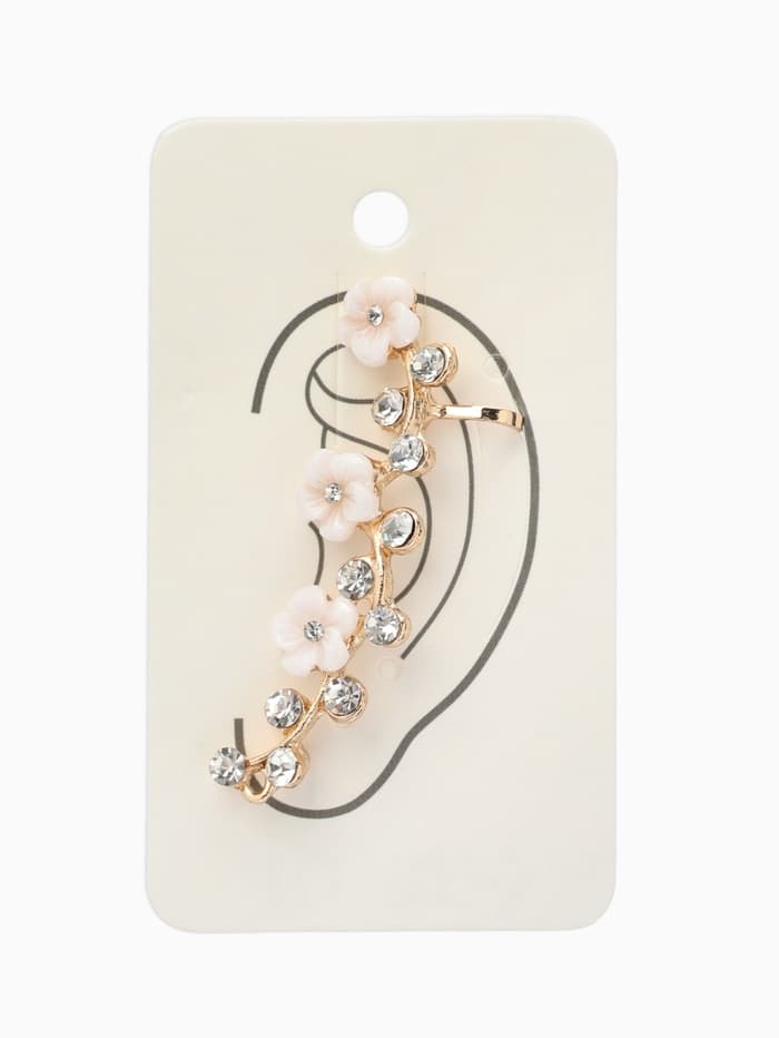 Серьга кафф «Ромашки со стразами», L=5 см, белая в золоте