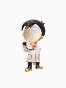 Брошь «Доктор», мальчик, чёрно-белая в золоте