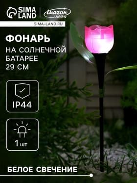 Садовый светильник «Тюльпан розовый», уличный, на солнечной батарее, 5×29×5 см, 1 LED, свечение белое