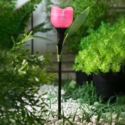 Садовый светильник «Тюльпан розовый», уличный, на солнечной батарее, 5×29×5 см, 1 LED, свечение белое