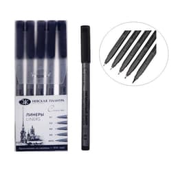 Набор ручек капиллярных ЗХК «Сонет», разные типы, 5 штук (0.1/.03./0.5/0.8/кисть), чёрный