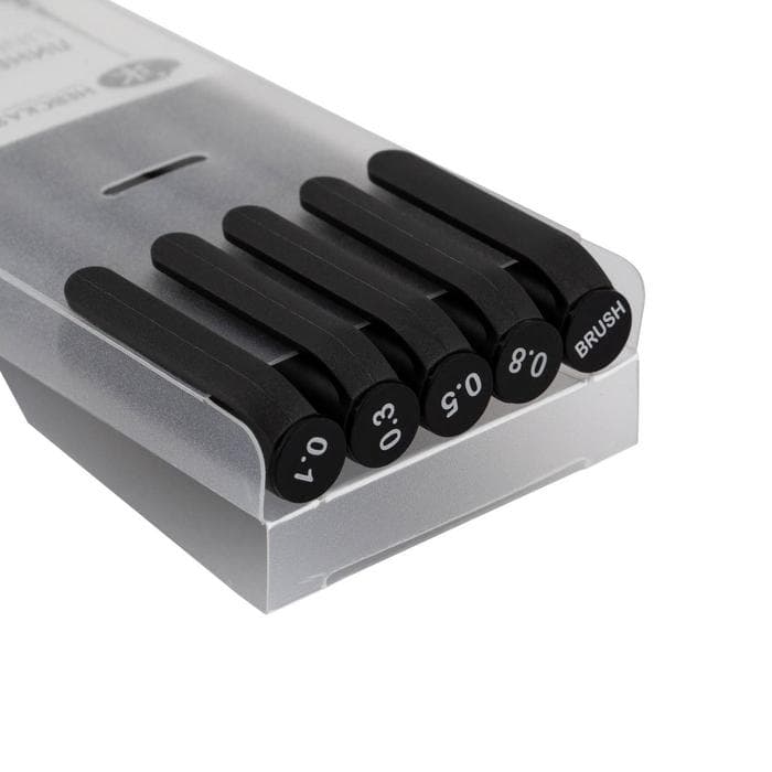 Набор ручек капиллярных ЗХК «Сонет», разные типы, 5 штук (0.1/.03./0.5/0.8/кисть), чёрный