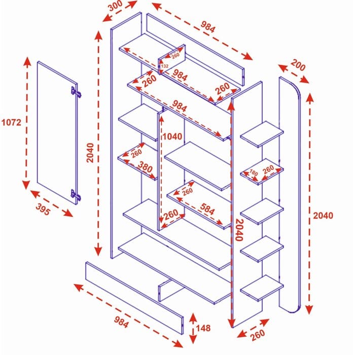 Шкаф-пенал с полками «Студия», 1200×300×2040 мм, цвет белый