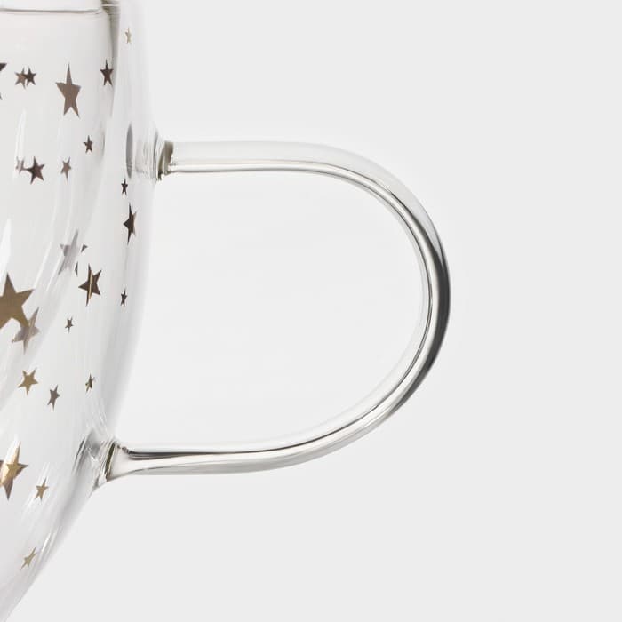 Кружка с двойными стенками Доляна «Дуо. Звёзды», 160 мл, 12.5×9×7.5 см, стекло, прозрачная