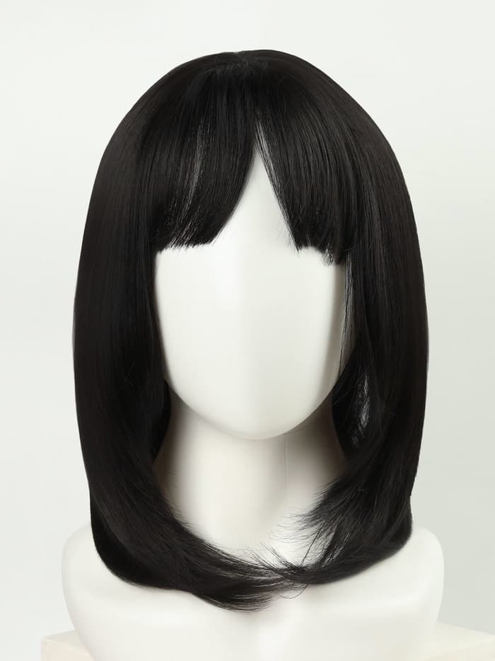 Парик искусственный, с чёлкой, имитация кожи, 30 см, 160 г, чёрный(#SHT3)