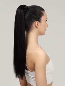 Хвост накладной, прямой волос, на резинке, 60 см, 100 г, цвет чёрный(#SHT3)