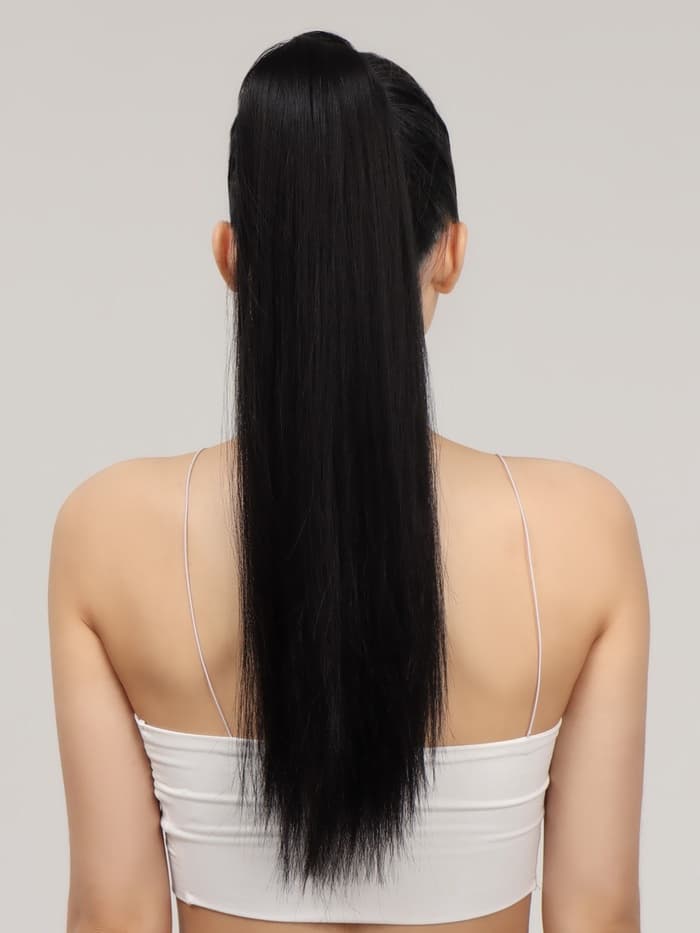 Хвост накладной, прямой волос, на резинке, 60 см, 100 г, цвет чёрный(#SHT3)