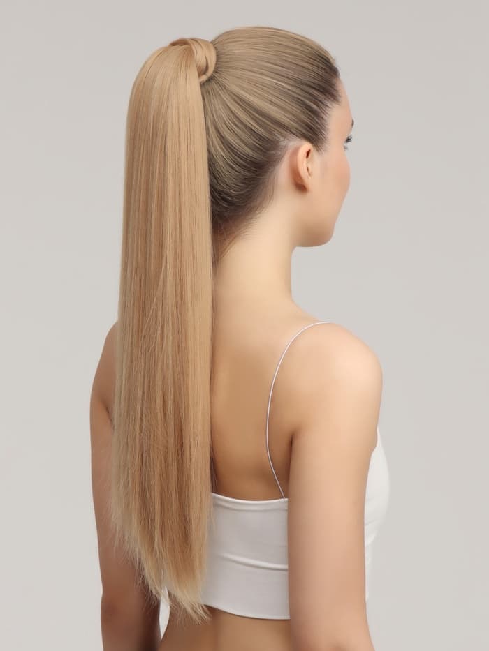 Хвост накладной, прямой волос, на резинке, 60 см, 100 г, цвет блонд (#SHT24)