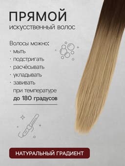 Хвост накладной, прямой волос, на резинке, 60 см, 100 г, омбре русый, блонд