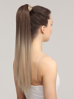 Хвост накладной, прямой волос, на резинке, 60 см, 100 г, омбре русый, блонд