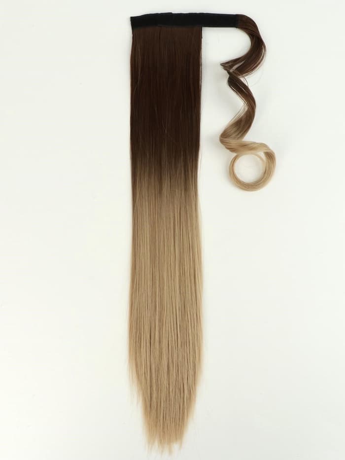 Хвост накладной, прямой волос, на резинке, 60 см, 100 г, омбре русый, блонд