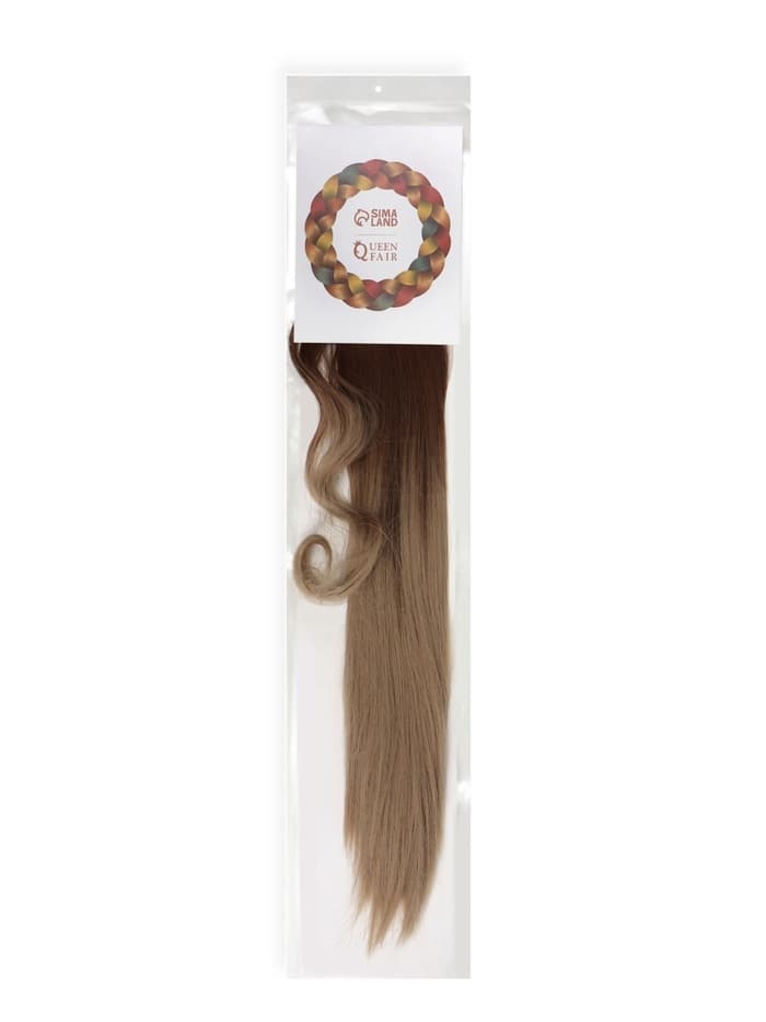 Хвост накладной, прямой волос, на резинке, 60 см, 100 г, омбре русый, блонд