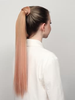 Хвост накладной QF, прямой волос, на резинке, 60 см, 100 г, омбре русый, пепельно-розовый