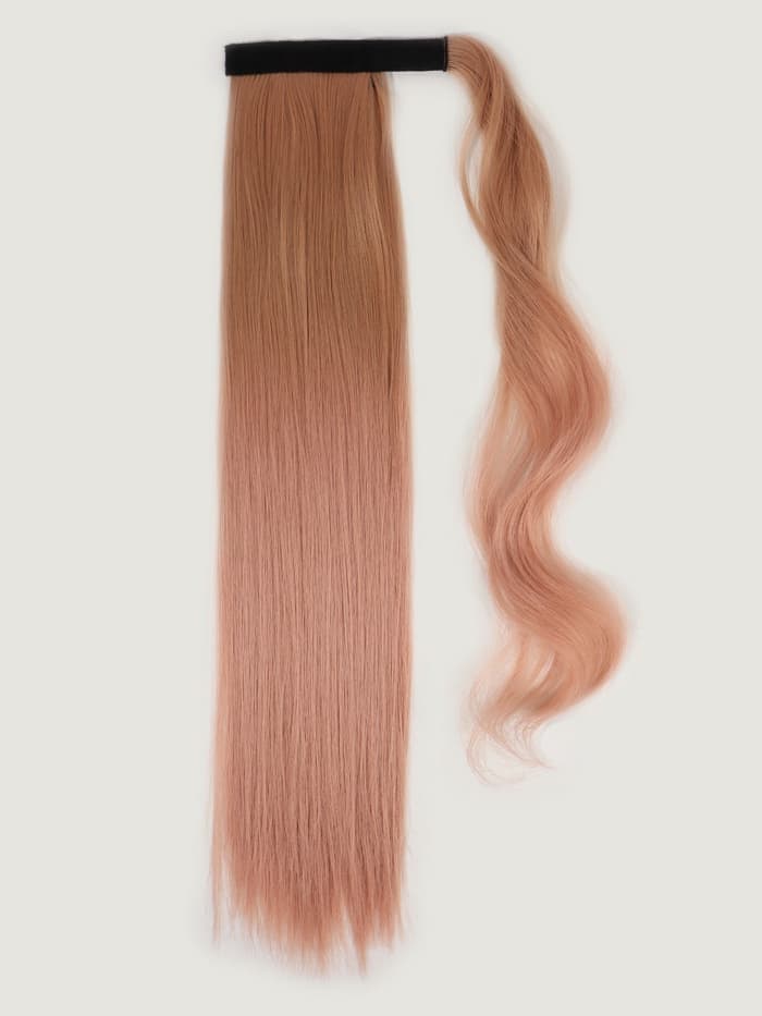 Хвост накладной QF, прямой волос, на резинке, 60 см, 100 г, омбре русый, пепельно-розовый