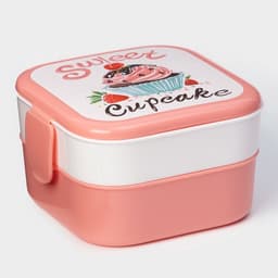 Ланч - бокс в школу IDEA «Капкейки», 800 мл, 12.5×13×8.5 см, 2 отделения, пластик, бело-розовый