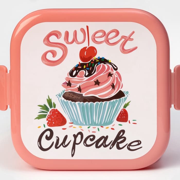Ланч - бокс в школу IDEA «Капкейки», 800 мл, 12.5×13×8.5 см, 2 отделения, пластик, бело-розовый