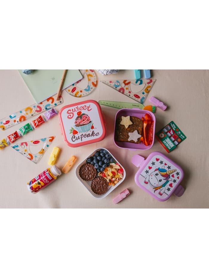 Ланч - бокс в школу IDEA «Капкейки», 800 мл, 12.5×13×8.5 см, 2 отделения, пластик, бело-розовый