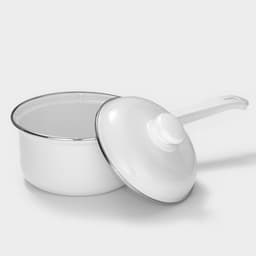 Ковш эмалированный, 1 л, цилиндрический, с крышкой, без деколи, индукция, белый