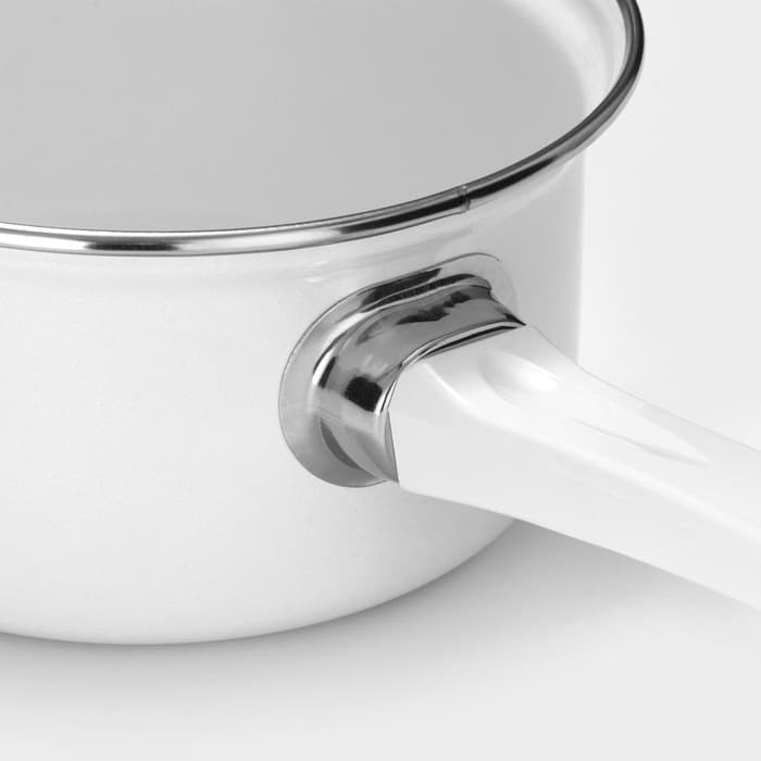 Ковш эмалированный, 1 л, цилиндрический, с крышкой, без деколи, индукция, белый