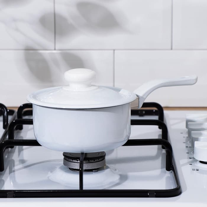 Ковш эмалированный, 600 мл, с крышкой, без деколи, белый