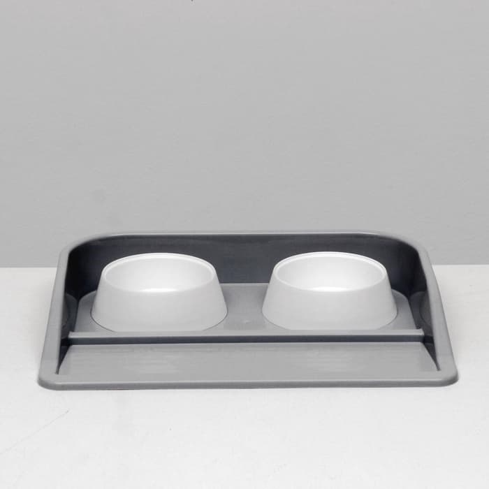 Миски с лотком «Феликс», 300 мл, 41×30×6 см, пластик, серый лоток, белые миски