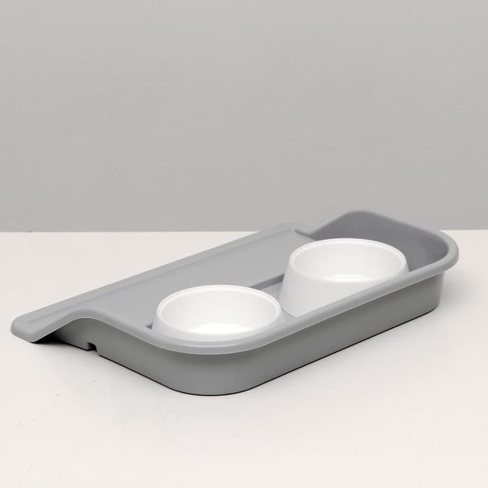 Миски с лотком «Феликс», 300 мл, 41×30×6 см, пластик, серый лоток, белые миски