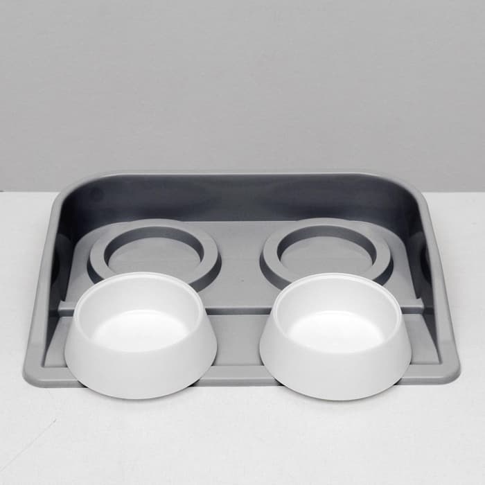 Миски с лотком «Феликс», 300 мл, 41×30×6 см, пластик, серый лоток, белые миски