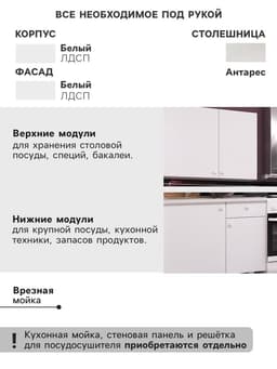 Кухонный гарнитур «Поинт», 1000 мм, цвет белый фасад/белый корпус