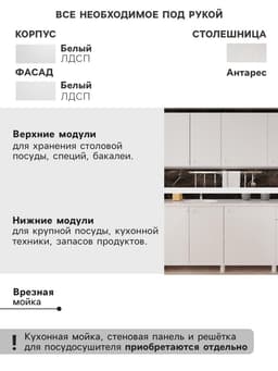 Кухонный гарнитур прямой «Поинт», 1800 мм, цвет белый фасад/белый корпус