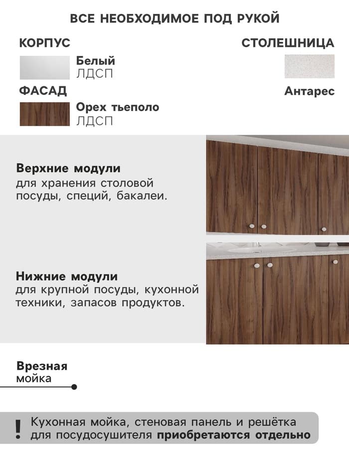 Кухонный гарнитур прямой «Поинт», 1800 мм, цвет тьеполо фасад/белый корпус