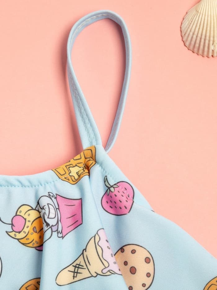 Купальник для девочки раздельный «Пони», голубой, размер 34 (122-128 см)